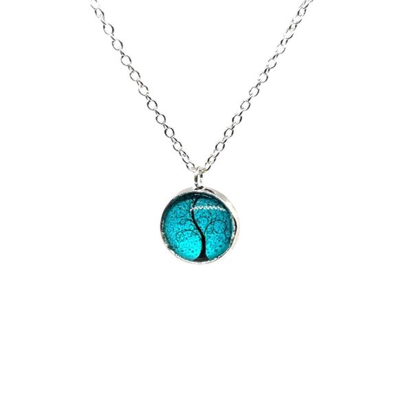 Jewelry - Blue Tree of Life Charm on Sterling Indio Jewelry Necklace #7065